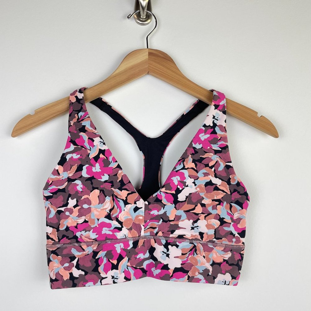 Athleta Pink Multi Floral Print Racerback Sports Bra